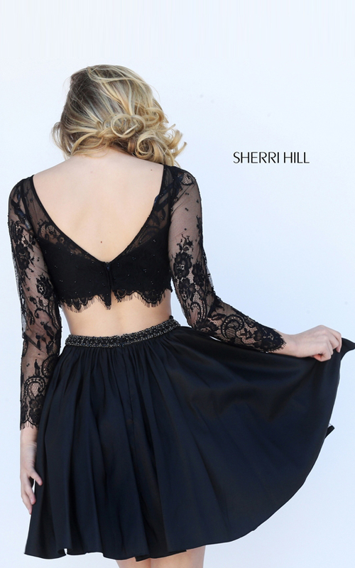 Lace Sherri Hill 50556 Beaded 2016 Homecoming Dress Black_1