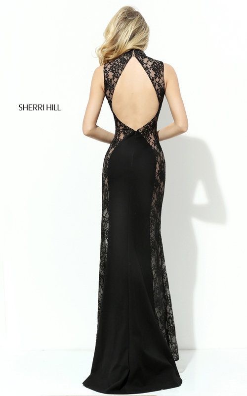 Sherri Hill 50652 Black Beaded Lace Open Back Prom Gown 2016_1