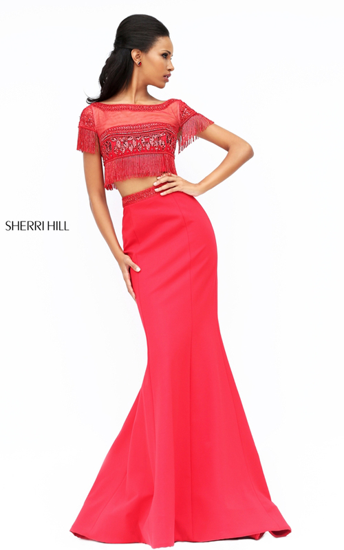 Beaded Sherri Hill 50539 Two Piece Sexy Red Carpet Dress Long