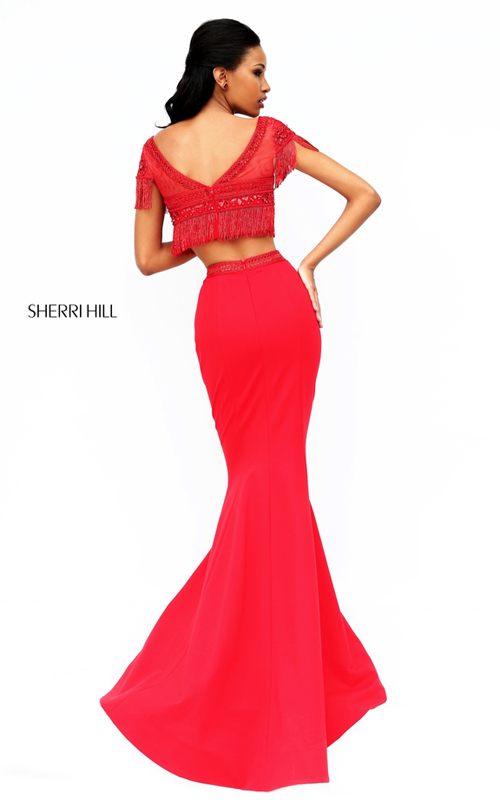 Beaded Sherri Hill 50539 Two Piece Sexy Red Carpet Dress Long_1