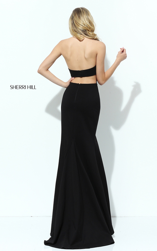 Black Sherri Hill 50642 Fitted V-neck Evening Gown 2016_1