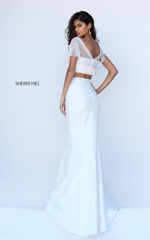 Fitted Sherri Hill 50539 Ivory Two Piece Beads Prom Dress 2016_1