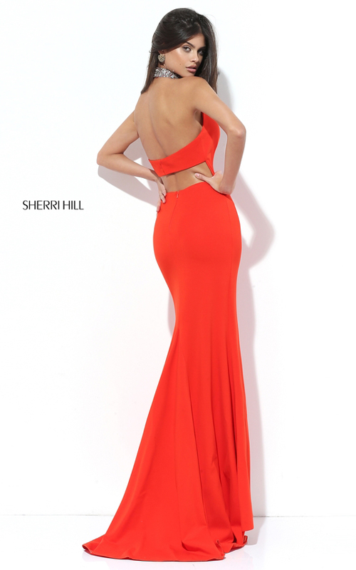 Orange Sherri Hill 50642 Halter Beads Sexy Prom Dress Long_1